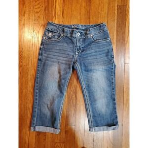 Ariya Jeans‎ Womens 9/10 Medium Wash Embroidered Studded Cuffed Capri Jeans Blue